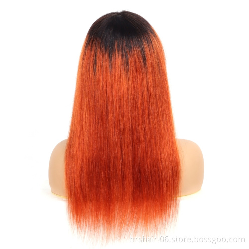 Wholesale Straight 1b/orange Color Wig Brazilian Remy Hair Human Hair Wigs For Women Ombre Color Full Machine Made Wig With Bang